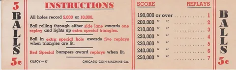 Instruction and Score Card - 5 Ball