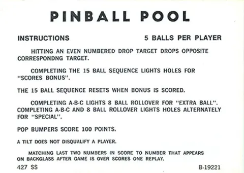 Instruction Card - 5 Ball Replay