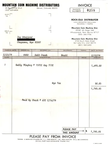 1979 Invoice*