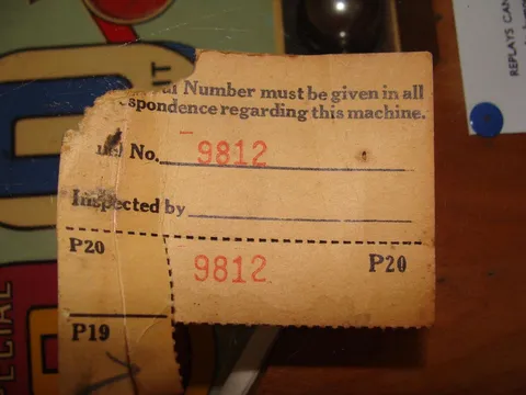 Playfield Serial Number Tag*