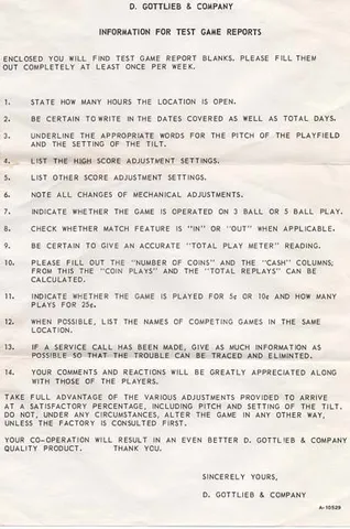 Sample Game - Reporting Instructions For Operators*