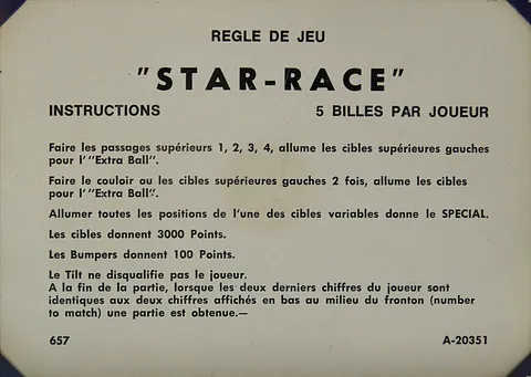 French Instruction Card - 5 Ball