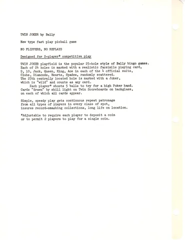 Promotional Game Feature Sheet*