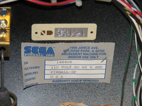 Inside Cabinet - Serial Number Tag*