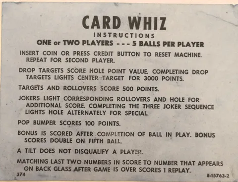 Instruction Card - 5 Ball Play