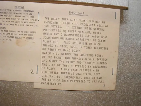 Playfield Maintenance Card*