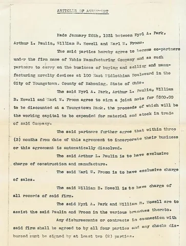 Yohio Articles of Agreement, Page 1