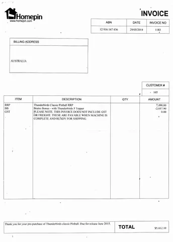 2014 Prepaid Invoice - Australia